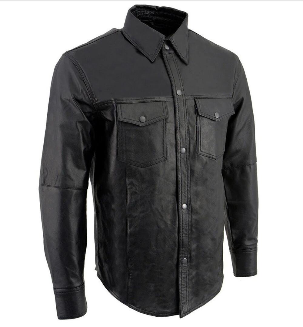 BRAND NEW Milwaukee 100% Leather Men's Black Biker Style Snap Up Shirt/Jacket M